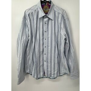 Robert‎ Graham Men's Button Down Shirt Striped Long Sleeve Colorful Trim 2XL